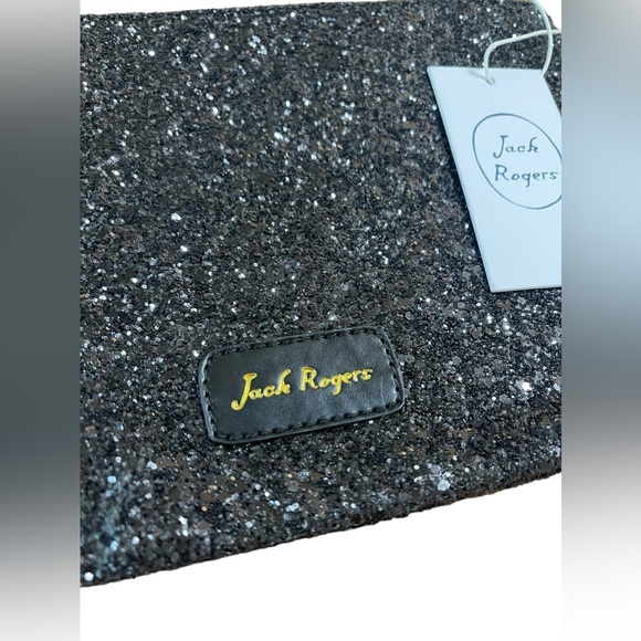Jack Rogers Sparkle Pouch Zipper Glitter Clutch Simple Black Evening Bag New - Picture 5 of 9